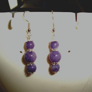 pair of purple lavender jade earrings, nickel free silver hook, gemstone