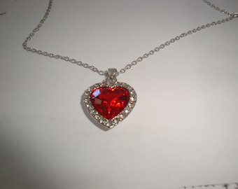 rhinestone heart pendant necklace, red crystal