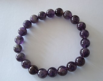 purple quartz amethyst bracelet, unisex elastic bead size 8 mm