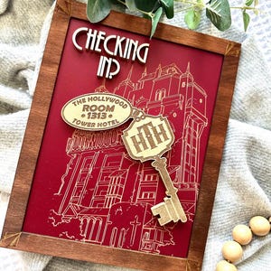 HTH Checking In wooden sign, Disney home Decor, Hollywood Tower Of Terror wooden sign