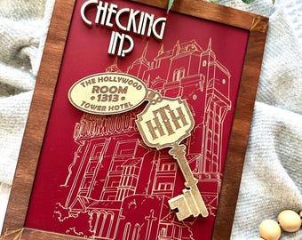 HTH Checking In wooden sign, Disney home Decor, Hollywood Tower Of Terror wooden sign