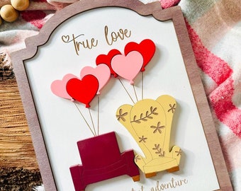UP Movie Inspired Wood Sign: Carl and Ellie Heart Balloons Decor