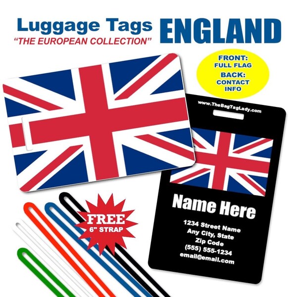 ENGLAND / ENGLISH FLAG • Luggage Tag • Duffel Bag Tag • Sports Bag • Gear Bag • Backpack Tag • Flight Attendant Bag • I.D. Tag