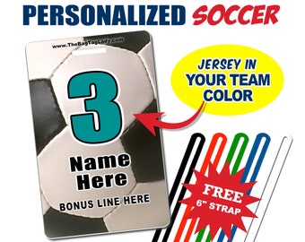 SOCCER Bag Tag • Personalized • Full Color • PVC • Durable • Waterproof • Made to Order • Player • Coach • Luggage, Backpacks, Gear Bags