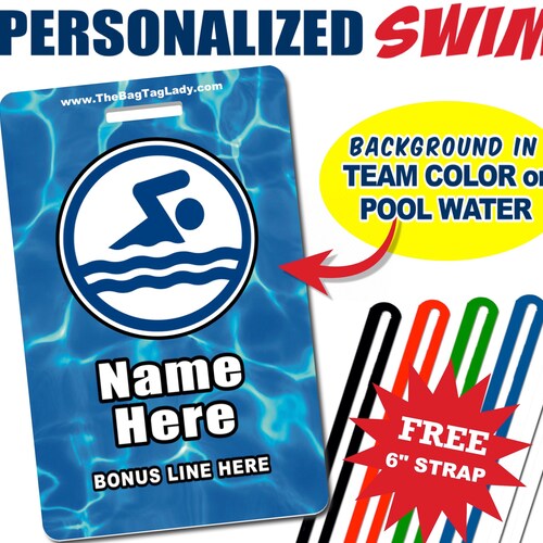 SWIM Bag Tag Personalized Full Color PVC Durable Etsy
