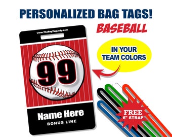 BASEBALL Bag Tag • Personalized • Player Name • Jersey Number • Team Name • Made to Order • Athlete • Coach • Luggage, Backpacks, Gear Bags