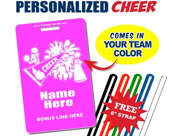 CHEERLEADER Bag Tag • Personalized • Full Color • PVC • Durable • Waterproof • Made to Order • Luggage, Backpacks, Gear Bags
