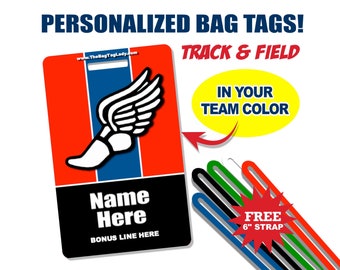 TRACK & FIELD Bag Tag • Personalized • Runner • Cross Country • PVC • Durable • Waterproof • Made to Order • Luggage, Backpacks, Gear Bags