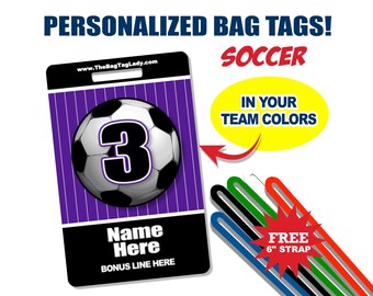 SOCCER Bag Tag • Personalized • Player Name • Jersey Number • Team Name • Made to Order • Athlete • Coach • Luggage, Backpacks, Gear Bags