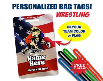 WRESTLER Bag Tag • Personalized • Full Color • PVC • Durable • Waterproof • Made to Order • Luggage, Backpacks, Wrestling Gear Bags