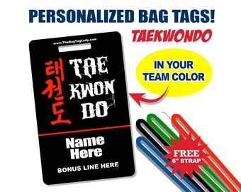 TAE KWON Do Bag Tag • Personalized • Full Color • PVC • Durable • Waterproof • Made to Order • Luggage, Backpacks, Gear Bags