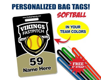 SOFTBALL Bag Tag • Personalized • Player Name • Jersey Number • Team Name • Made to Order • Athlete • Coach • Luggage, Backpacks, Gear Bags