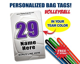 VOLLEYBALL Bag Tag • Personalized • Player Name • Jersey Number • Team Name • Made to Order • Athlete • Coach • Luggage, Backpack, Gear Bag