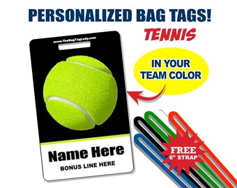 TENNIS Bag Tag • Personalized • Full Color • PVC • Durable • Waterproof • Made to Order • Luggage, Backpacks, Gear Bags