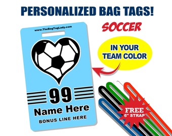 SOCCER Bag Tag • Personalized • Player Name • Jersey Number • Team Name • Made to Order • Athlete • Coach • Luggage, Backpack, Gear Bag