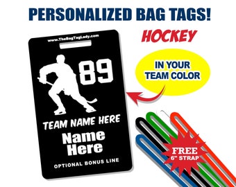 HOCKEY Bag Tag • Personalized • Player Name • Jersey Number • Team Name • Made to Order • Athlete • Coach • Luggage, Backpacks, Gear Bags