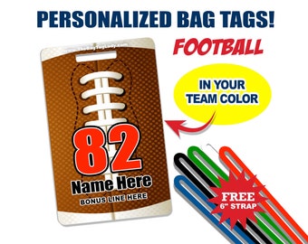 FOOTBALL Bag Tag • Personalized • Player Name • Jersey Number • Team Name • Made to Order • Athlete • Coach • Luggage, Backpacks, Gear Bags