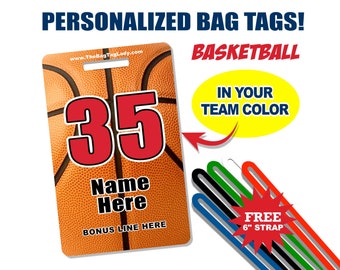 BASKETBALL Bag Tag • Personalized • Player Name • Jersey Number • Team Name • Made to Order • Athlete • Coach • Luggage, Backpack, Gear Bag