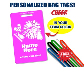 CHEER Bag Tag • Personalized • Chearleader Name • Team Name • Made to Order • Athlete • Coach • Luggage, Backpack, Gear Bag