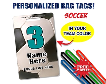 SOCCER Bag Tag • Personalized • Player Name • Jersey Number • Team Name • Made to Order • Athlete • Coach • Luggage, Backpacks, Gear Bags