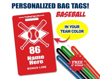 BASEBALL Bag Tag • Personalized • Player Name • Jersey Number • Team Name • Made to Order • Athlete • Coach • Luggage, Backpacks, Gear Bags