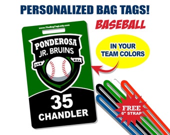 BASEBALL Bag Tag • Personalized • Player Name • Jersey Number • Team Name • Made to Order • Player • Coach • Luggage, Backpacks, Gear Bags