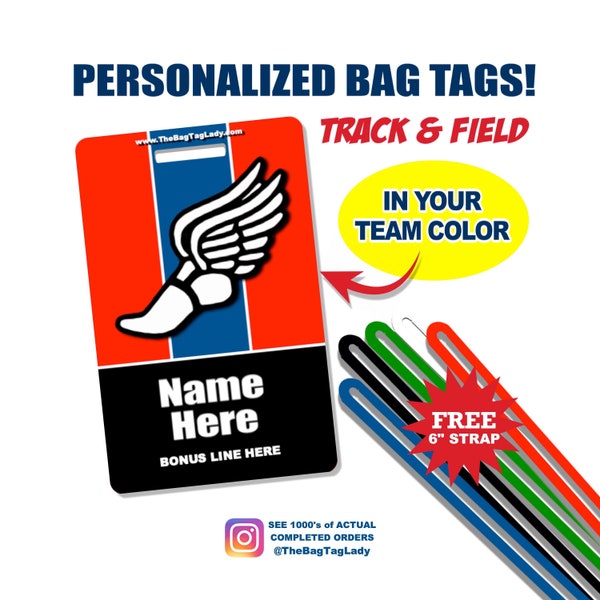 TRACK & FIELD Bag Tag • Personalized • Runner • Cross Country • PVC • Durable • Waterproof • Made to Order • Luggage, Backpacks, Gear Bags