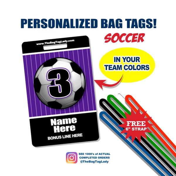 SOCCER Bag Tag • Personalized • Player Name • Jersey Number • Team Name • Made to Order • Athlete • Coach • Luggage, Backpacks, Gear Bags