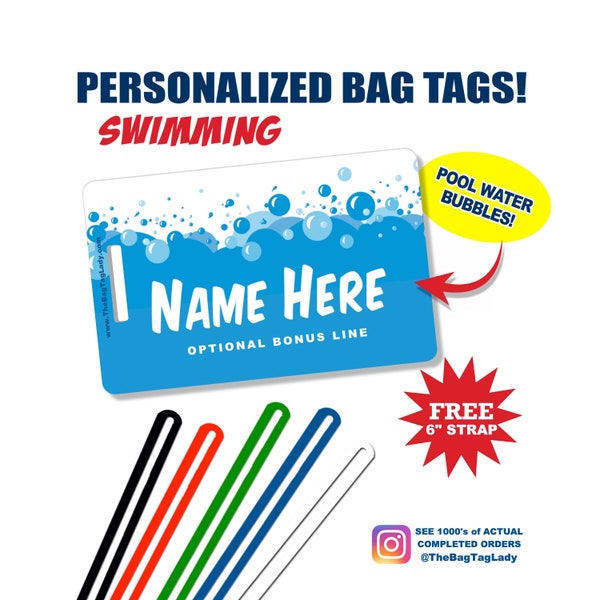 SWIM Bag Tag • "Eat My Bubbles!" •  For the Swimmer • Luggage, Backpacks, Swim Gear Bags