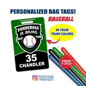 BASEBALL Bag Tag • Personalized • Player Name • Jersey Number • Team Name • Made to Order • Player • Coach • Luggage, Backpacks, Gear Bags