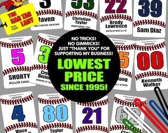 Personalized Baseball Bag Tag: Jersey Number, Player Name, Team Color