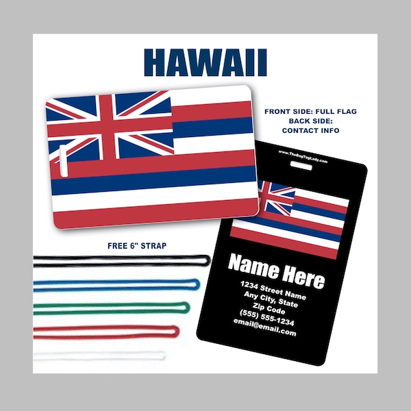 HAWAII • State Flag • United States • Personalized w/Name & Contact Info • Luggage Tag • Bag Tag • ID Tag • Lunch Box Tag • Gear Bag Tag