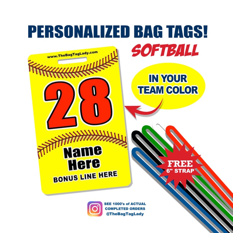 Personalized Softball Bag Tag: Jersey Number, Player Name, Team Color image 2