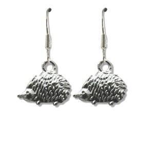 Hedgehog Drop Earrings - Silver Hedgehog Charm Earrings - Nature Lovers Gift - British Wildlife Themed Present - Mothers Day Gift - Gardener