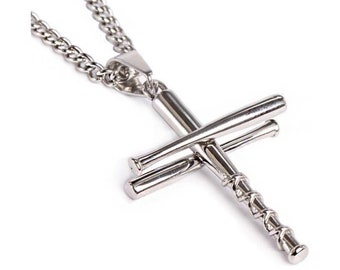 Baseball Jewelry Gift - Sterling Silver Baseball Bats Cross Pendant with 20 inch Chain / Necklace