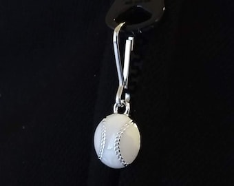 Silver Stitches White Baseball Zipper Pull