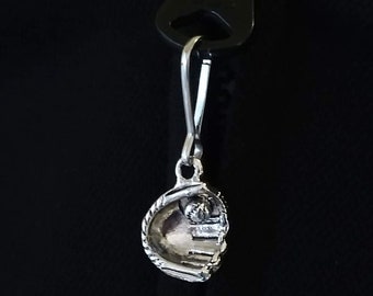 Baseball in Glove Silver Zipper Pull