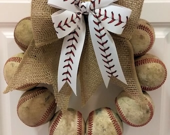 Handmade Baseball Gift - Door Wreath made with 10 Used Baseballs