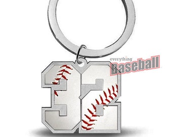 Sports Number Pendant Silver Key Chain Choose Baseball Football or Basketball