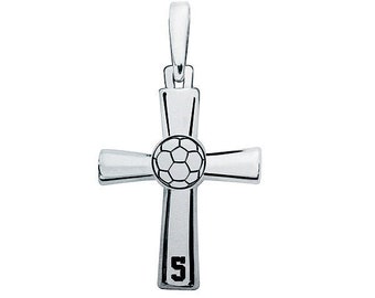 Sterling Silver High Polished Soccer Cross Pendant with Number