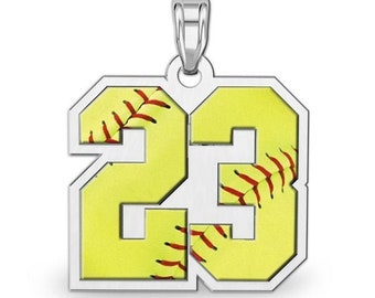 Softball Number Charm / Pendant - Sterling Silver