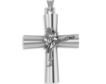 Sterling Silver High Polished Karate Cross Pendant