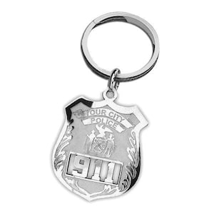 Customized Police Badge Number and Department Pendant Silver Key Chain