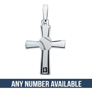 Sterling Silver High Polished Baseball Cross Pendant with Number
