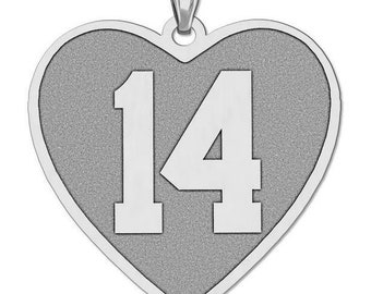 Customized Heart Shaped Sports Number Charm / Pendant - Sterling Silver