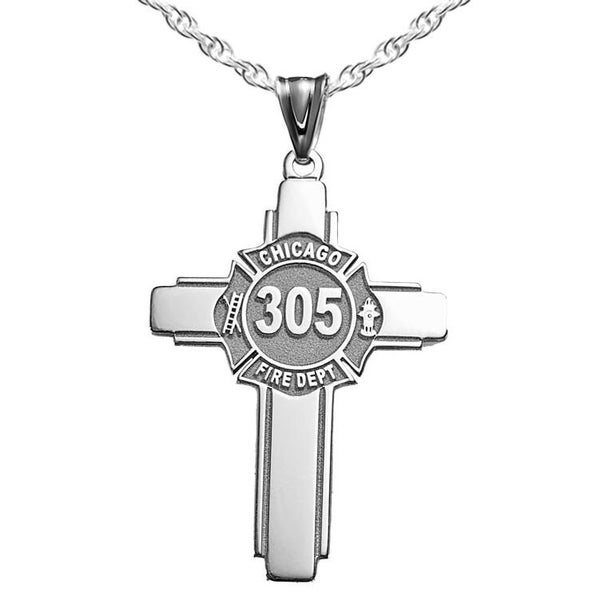 Customized Firefighter Badge Number and Department Maltese Cross Pendant - Sterling Silver