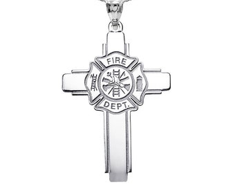 Firefighter Badge Maltese Cross Pendant - Sterling Silver