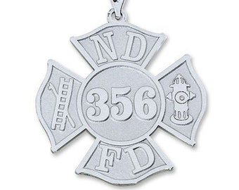 Customized Firefighter Badge Number and Department Initials Pendant - Sterling Silver
