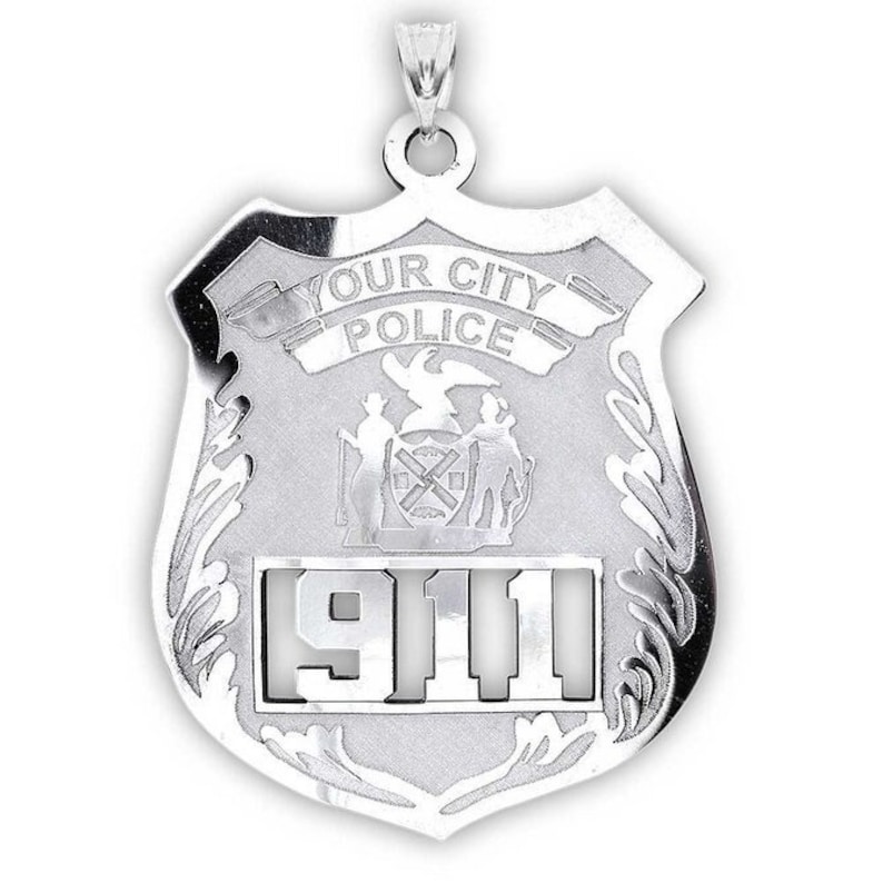 Customized Police Badge Number and Department Pendant Sterling Silver