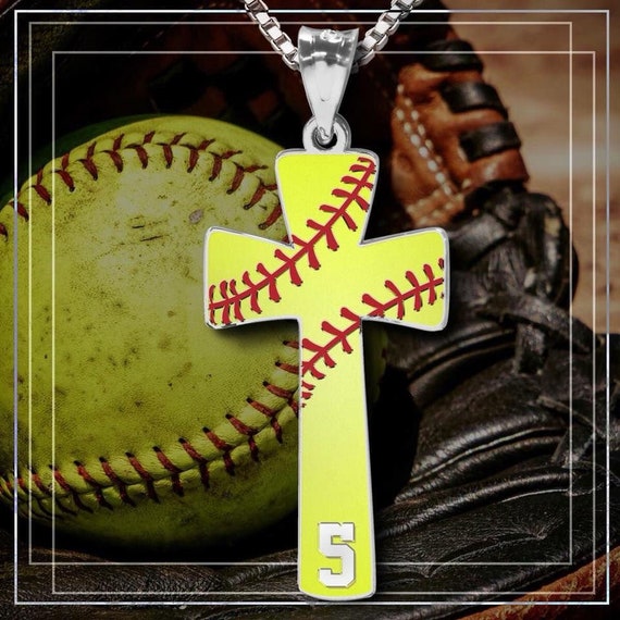 Color Enameled Pink Softball Pendant with Name & Number - PG82685